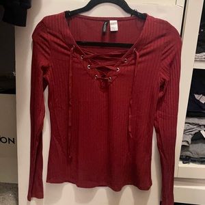Forever 21 criss cross tie front red long sleeve